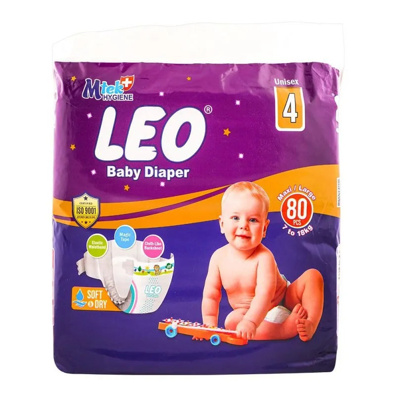 leo soft & dry baby diaper no. 4, maxi/large, 7 to 18 kg, 80 pack main image