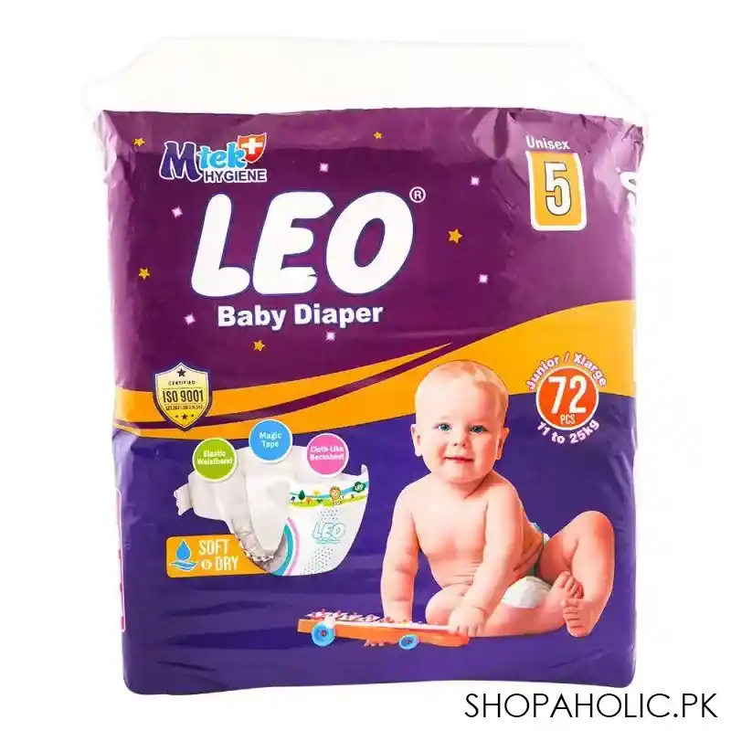 leo soft & dry baby diaper no. 5, junior/xlarge, 11 to 25 kg, 72 pack main image