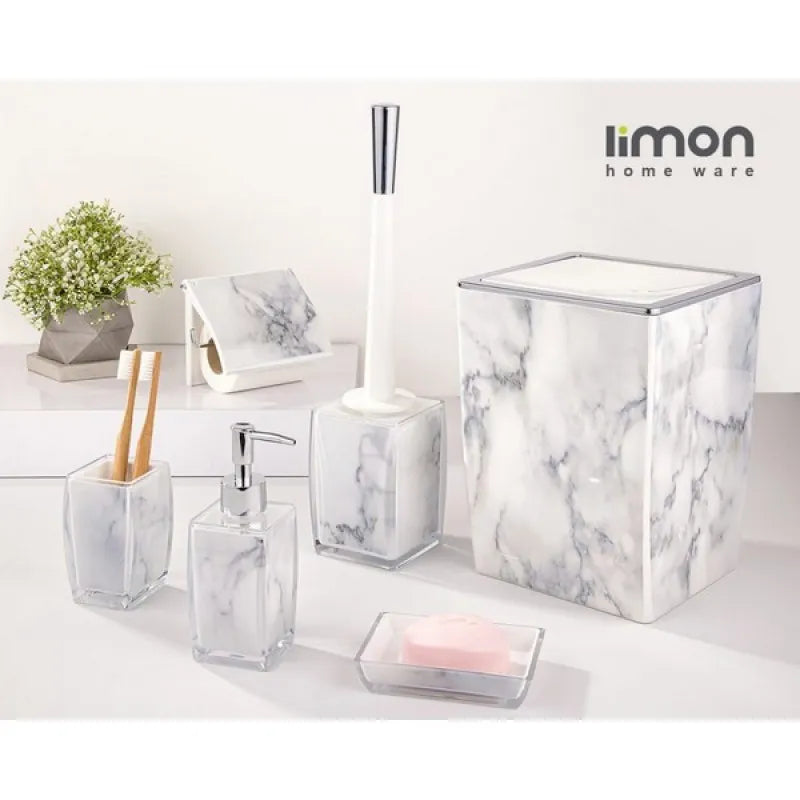 limon 6 pcs classic marble design bathroom set product code: 2023 image4