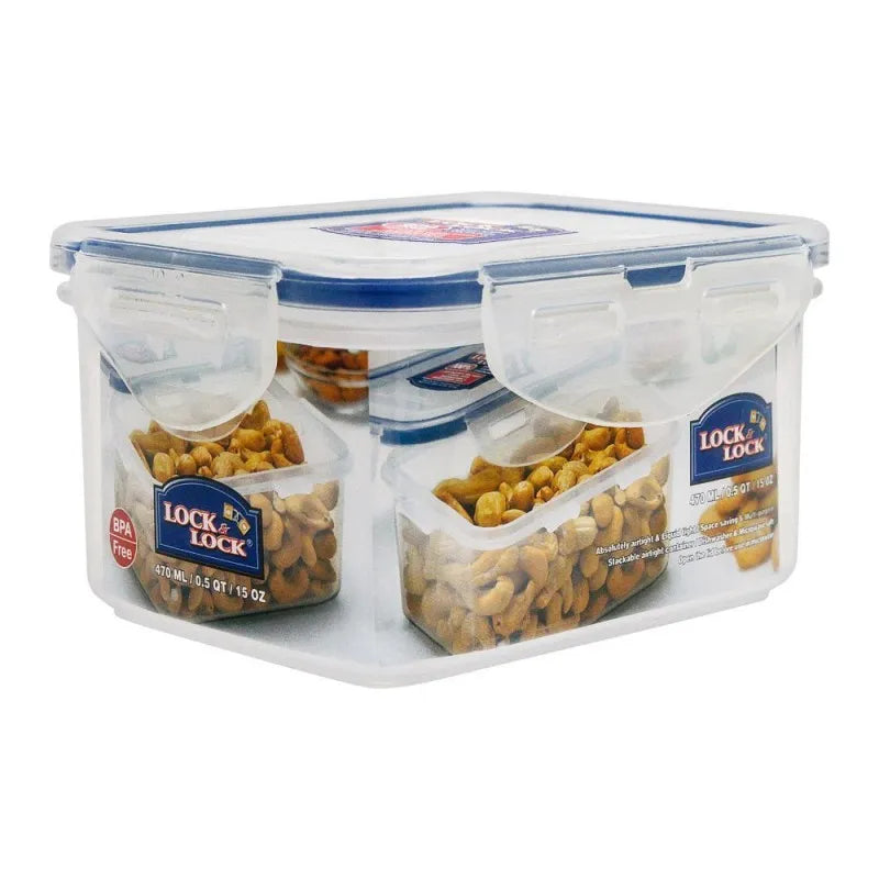 lock & lock air tight rectangular short food container, 470ml, llhpl807 main image