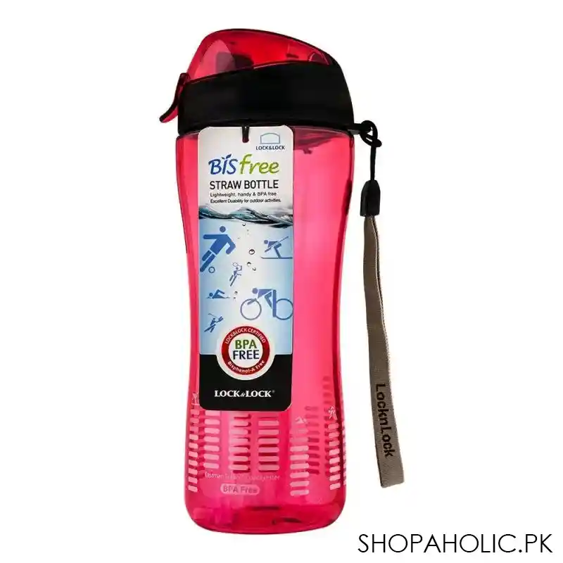 lock & lock bisfree sports bottle llabf628p, with straw pink, 550ml main image