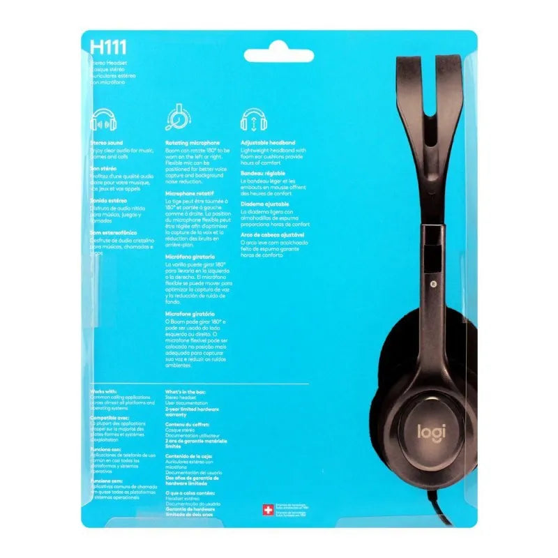 logitech stereo headset, black, h111 image4