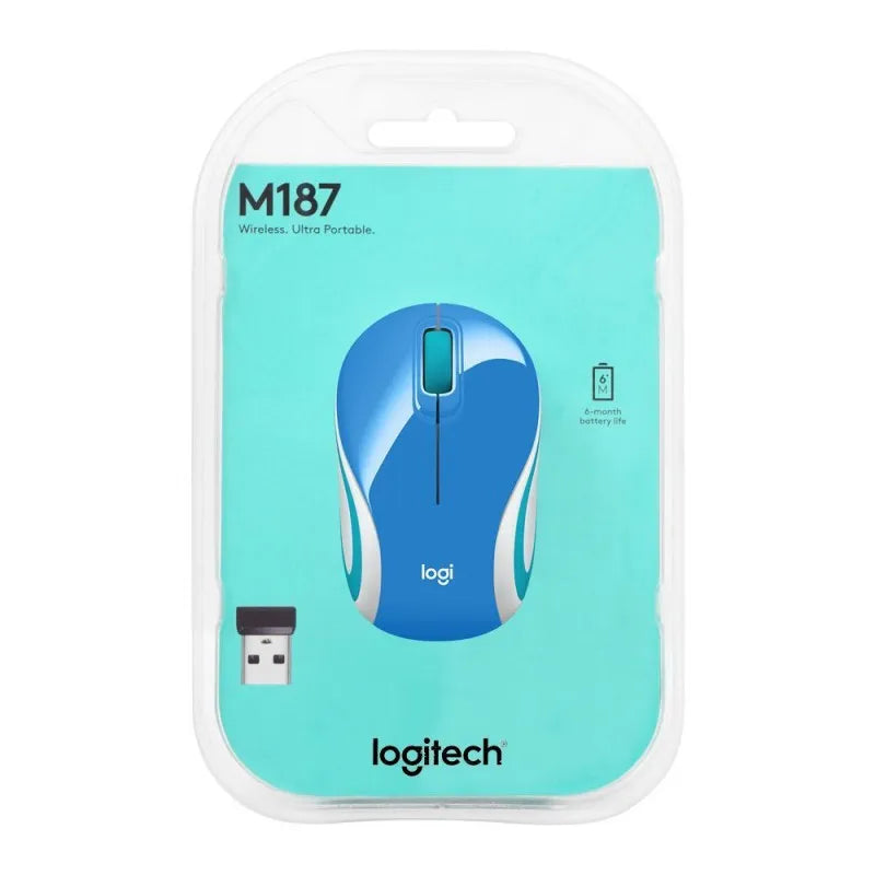 logitech wireless mouse, blue/white, m187 image5