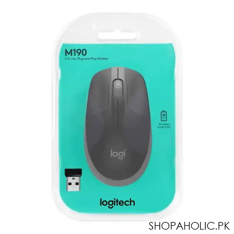 logitech wireless mouse, grey, m190, 910 005913 image2