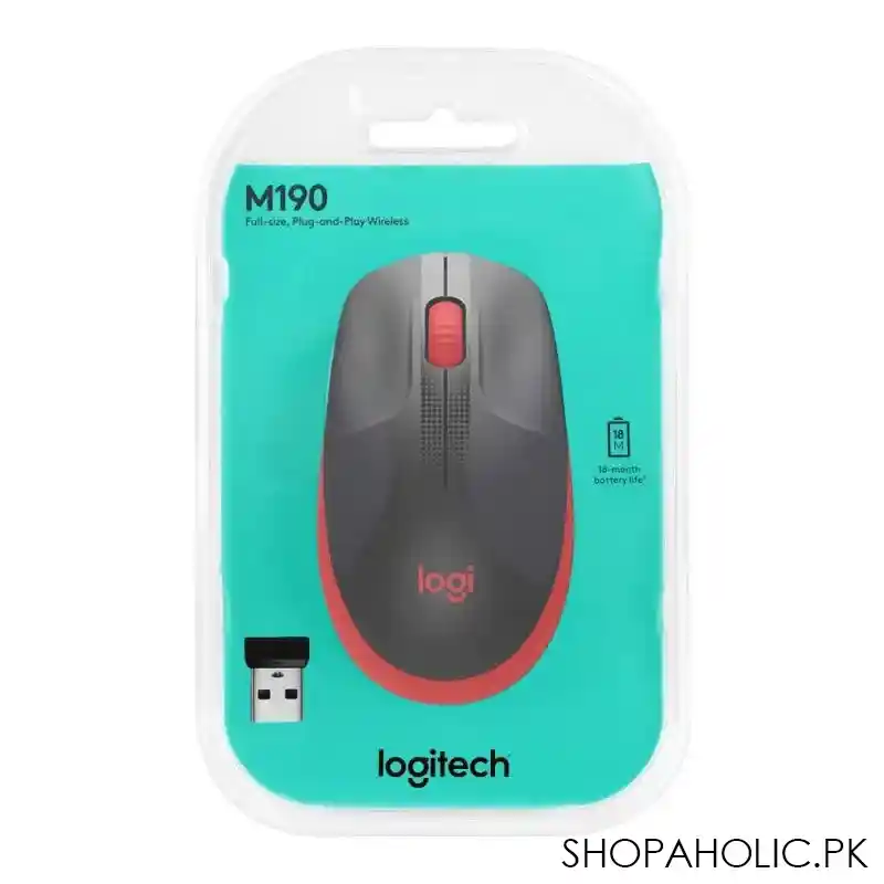 logitech wireless mouse, red, m190, 910 005915 image2