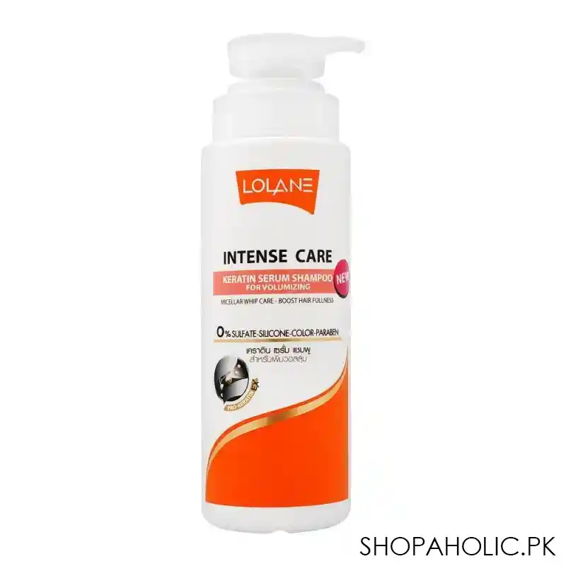 lolane intense care keratin serum shampoo, for volumizing, sulfate & paraben free, 400ml main image