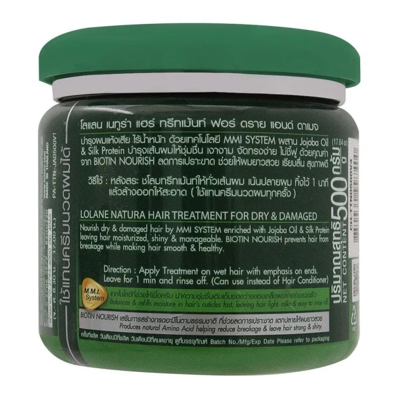 lolane natura hair treatment, jojoba oil & silk protein, for dary & damaged, 500g image2