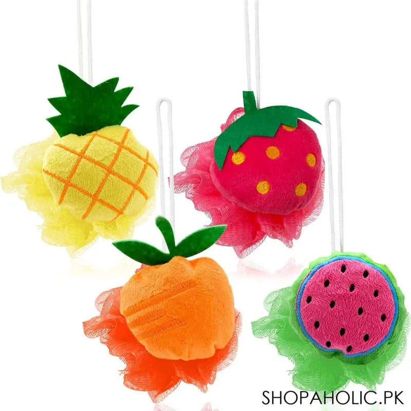 loofah bath sponge with fruit design handle (heavy quality) image2