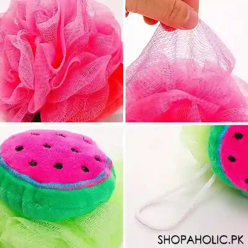 loofah bath sponge with fruit design handle (heavy quality) image3