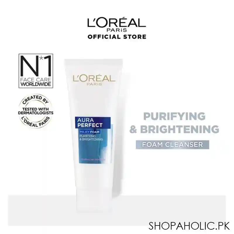 l'oreal paris aura perfect milky foam purifying & brightening cleanser, 100ml main image