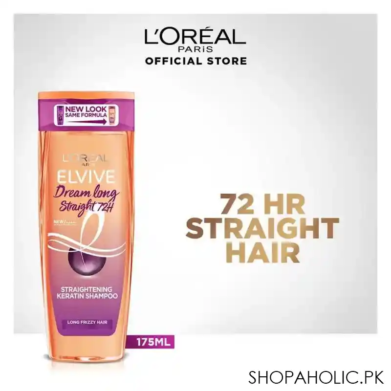 l'oreal paris elvive dream long straight 72hrs straightening keratin shampoo, long frizzy hair, 175ml main image