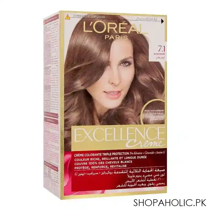 l'oreal paris excellence creme hair colour, ash blond 7.1 main image