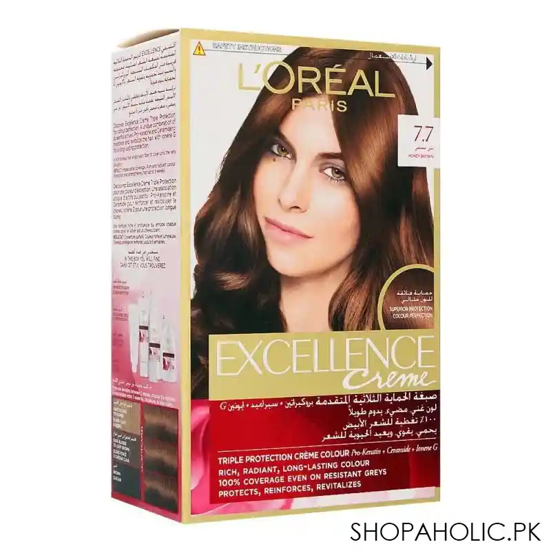 l'oreal paris excellence creme hair colour, honey brown 7.7 main image