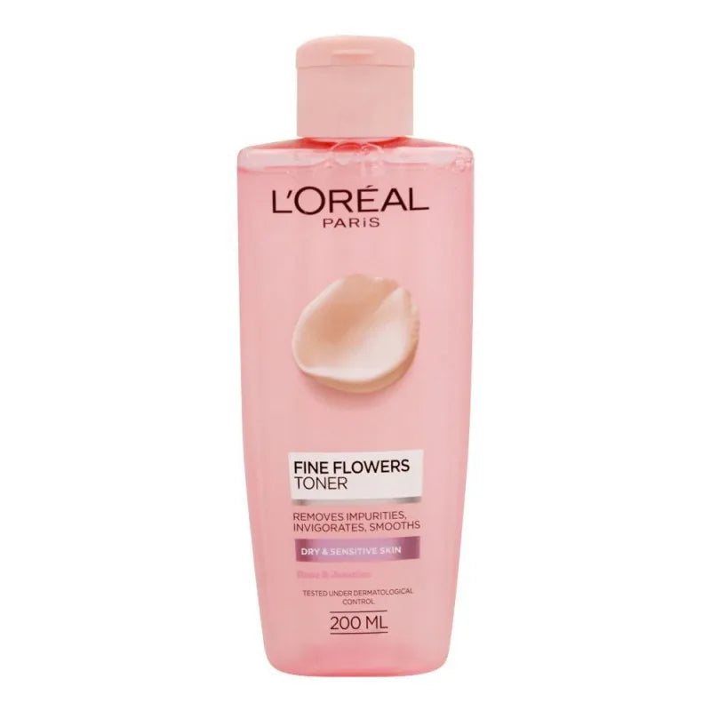 l'oreal paris fine flowers rose & jasmine toner, dry & sensitive skin, 200ml main image