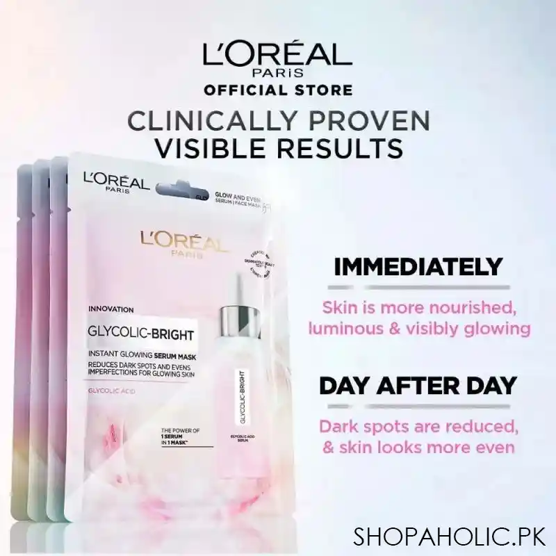 l'oreal paris glycolic bright instant glowing serum mask, 22g image3