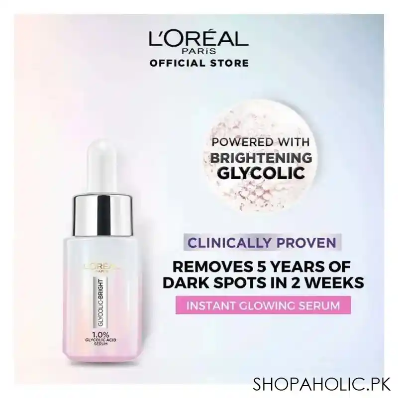 l'oreal paris glycolic bright instant glowing serum, reduces 57% dark spots, 15ml main image