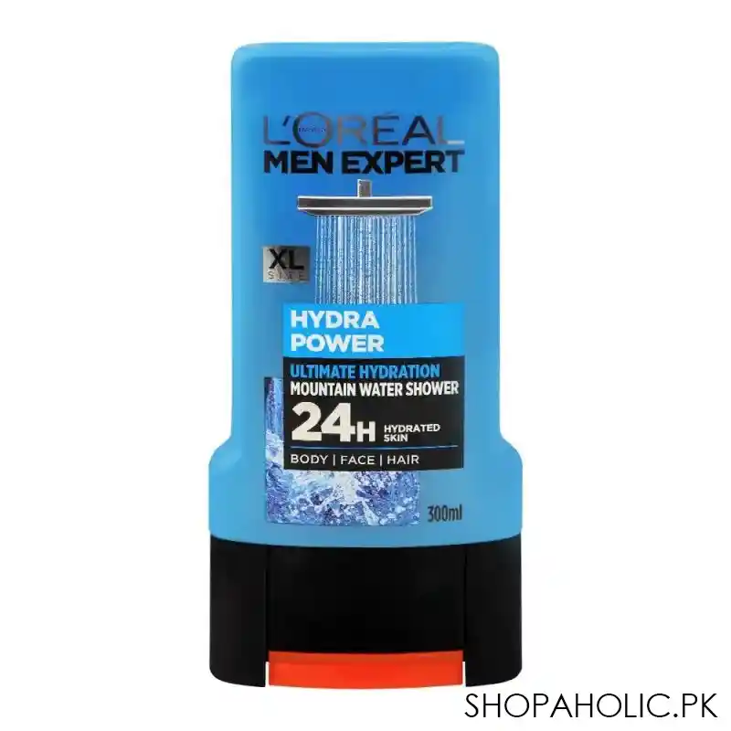 l'oreal paris men expert hydra power body + face + hair shower gel, ultimate hydration mountain water, 300ml main image