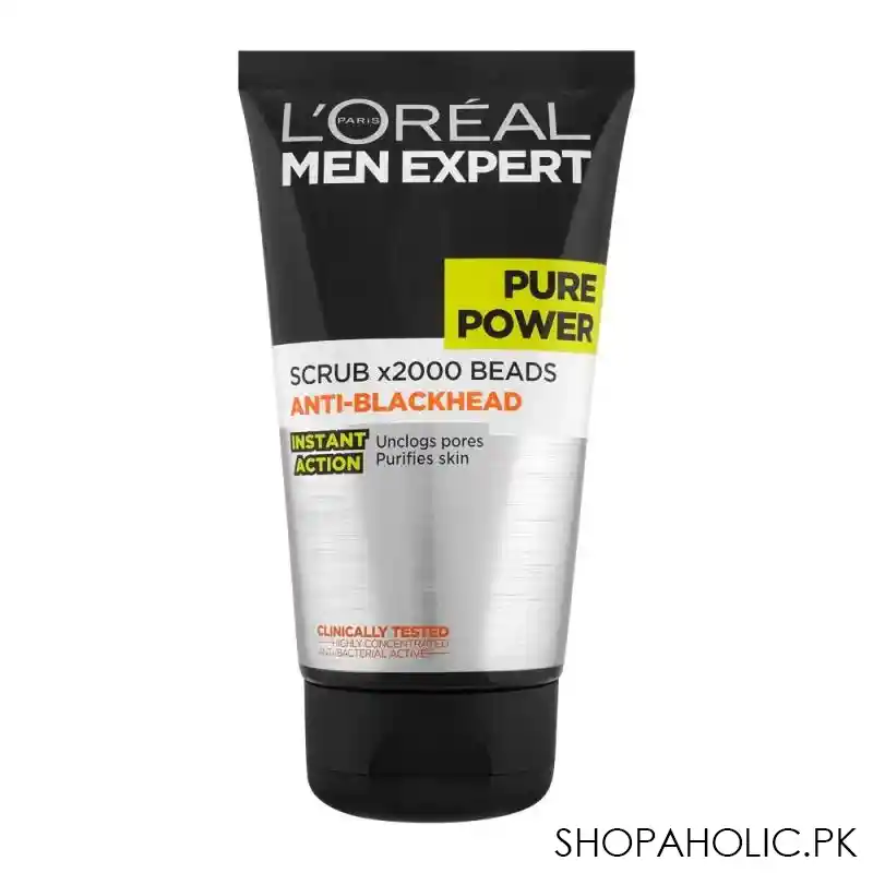 l'oreal paris men expert pure power anti blackhead x2000 beads scrub, 150ml main image