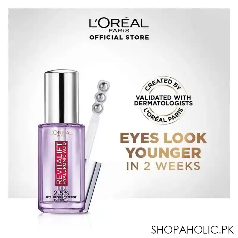 l'oreal paris revitalift 1.5% hyaluronic acid + 1% caffeine hydrating eye serum, 20ml main image