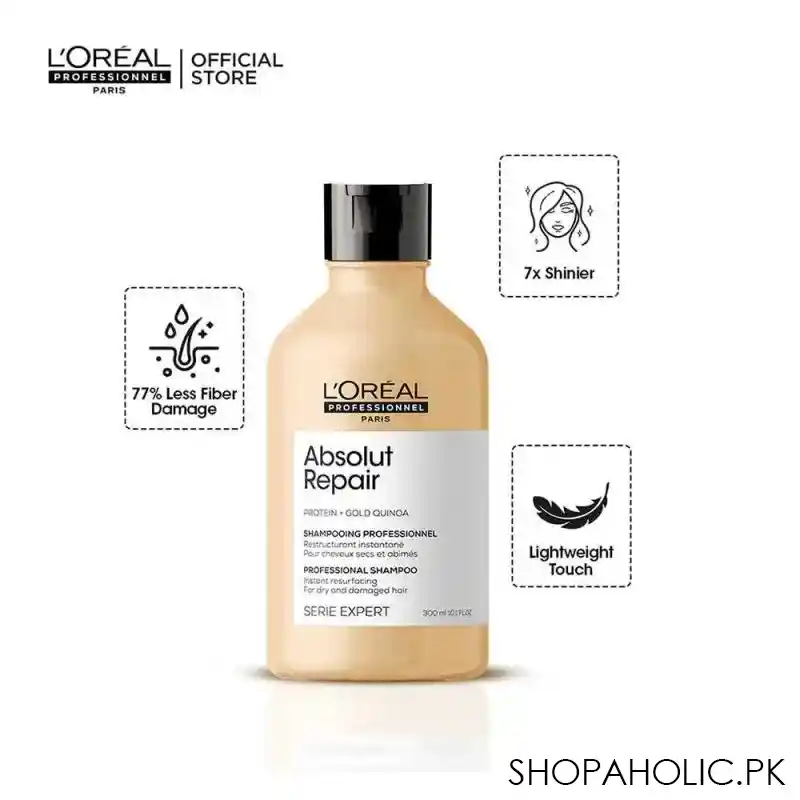 l'oreal professionnel serie expert protein + gold quinoa absolut repair dry and damage hair shampoo, 300ml image2