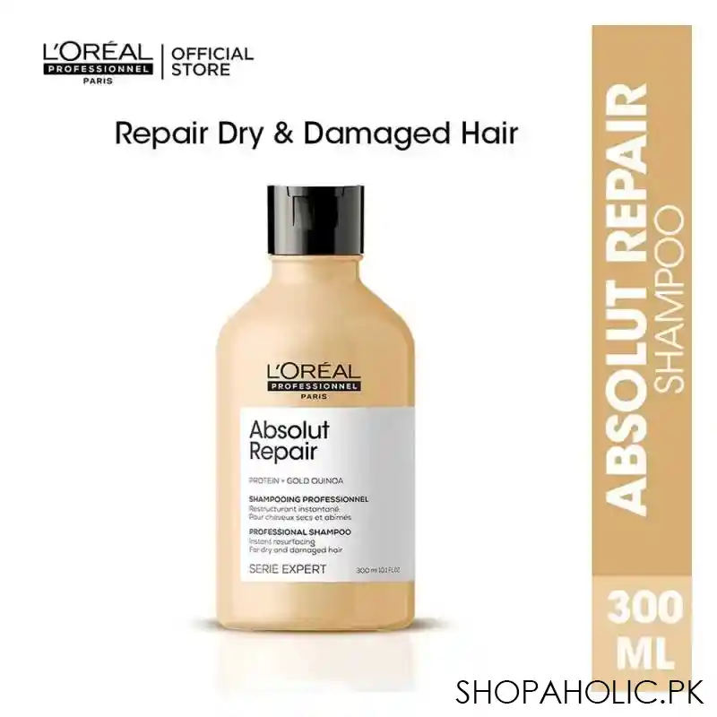 l'oreal professionnel serie expert protein + gold quinoa absolut repair dry and damage hair shampoo, 300ml main image