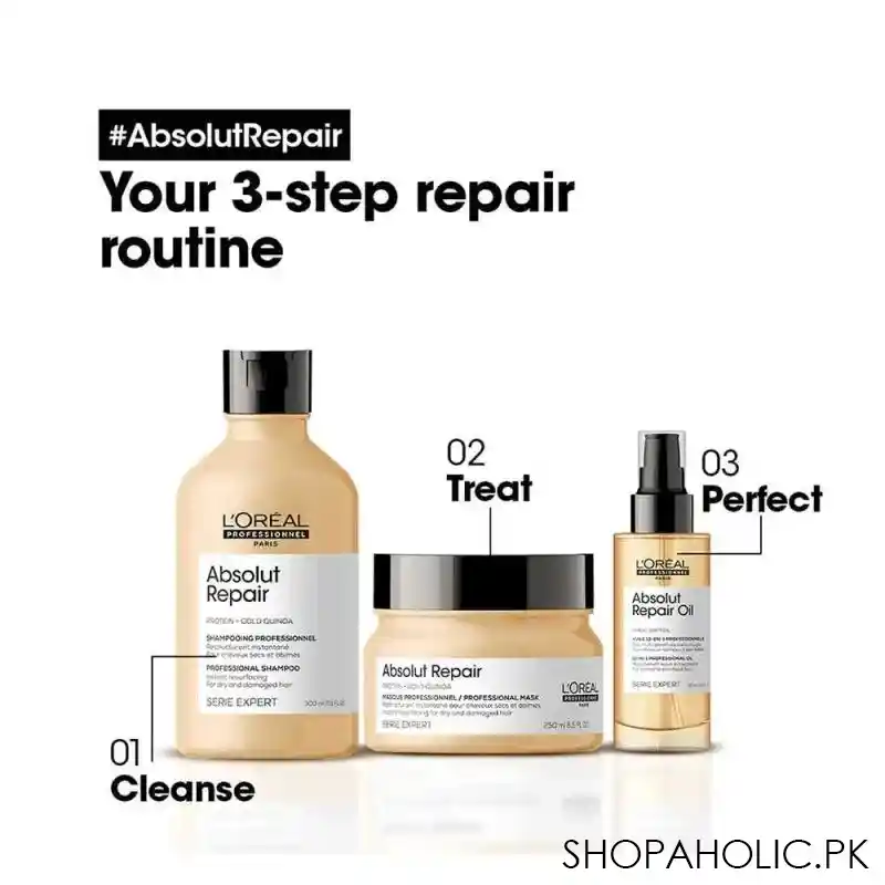 l'oreal serie expert protein+gold quinoa absolut repair dry & damage hair masque, 250ml image3