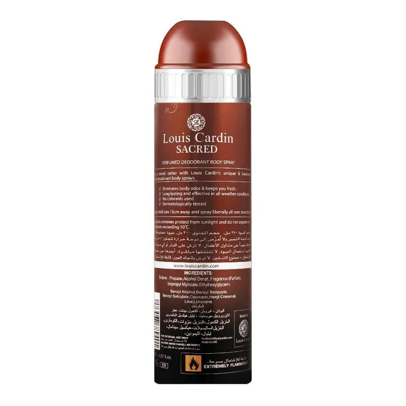 louis cardin sacred deodorant spray, for men, 200ml image2