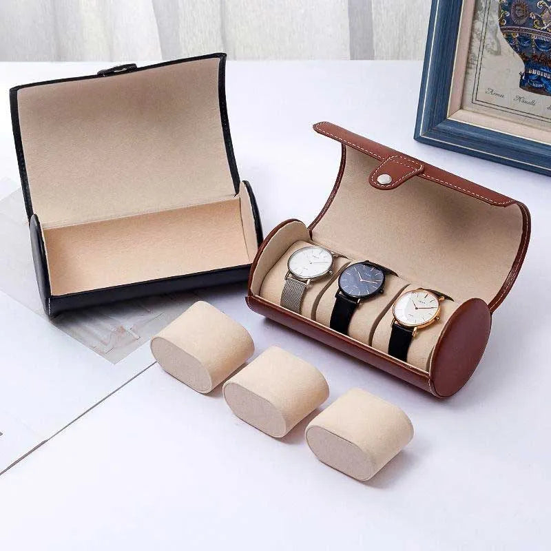 luxury 3 slots leather watch box organizer image2