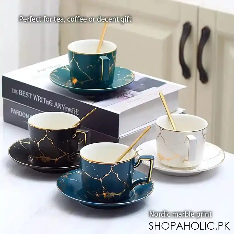 luxury marble ceramic coffee cups and saucers set image2