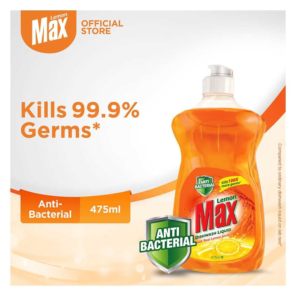 Lemon Max Dishwash Liquid Anti Bacterial, With Real Lemon Juice, 475ml - Main Image