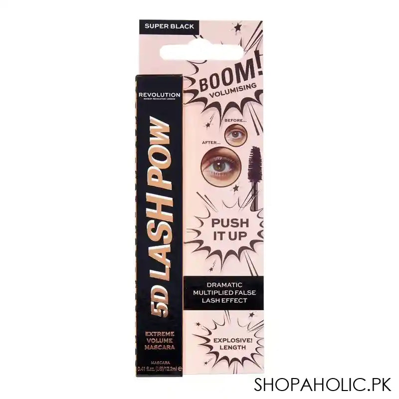 Makeup Revolution 5D Lash Pow Push It Up Mascara, Super Black - Image 3