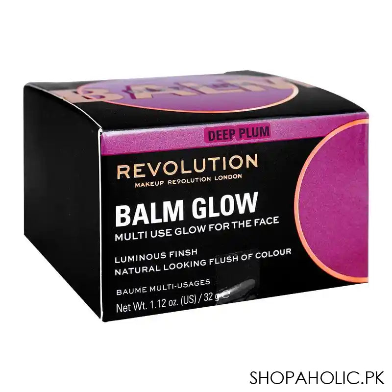 Makeup Revolution Balm Glow, Multi-Way Balm To Glaze Your Cheeks, Eyes & Lips, Vegan & Cruelty Free, 32g, Deep Plum - Main Image