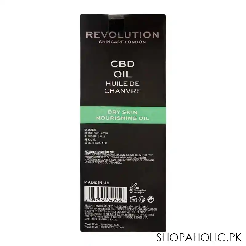 makeup revolution cbd dry skin nourishing oil, fragrance free, 30ml image3