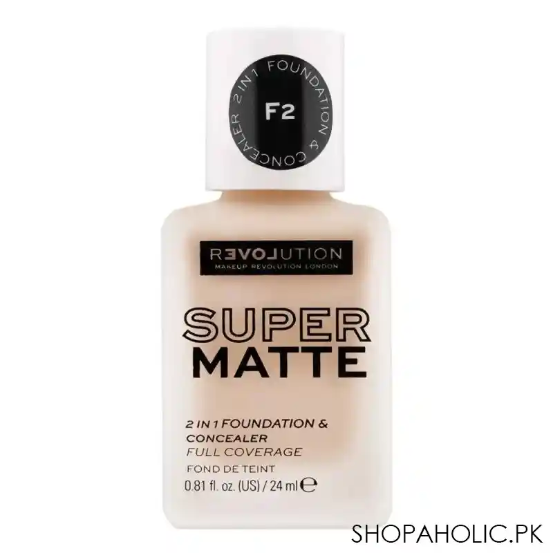 makeup revolution relove super matte 2 in 1 foundation & concealer, f2 main image