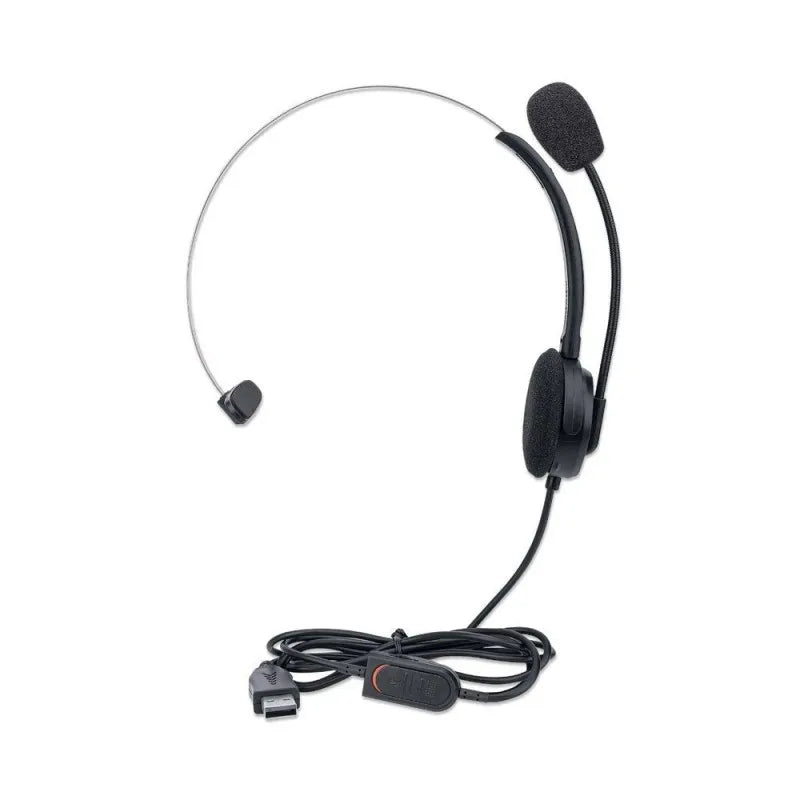 manhattan mono usb headset, adjustable headband, flexible boom mic, black, 179867 image3