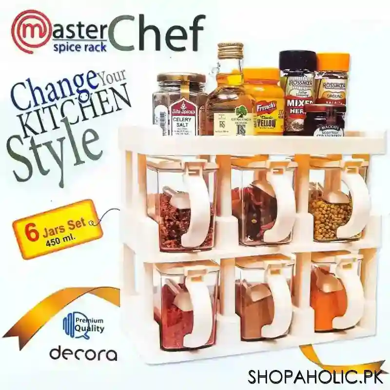 masterchef decora 6 jars spice rack set   450ml main image