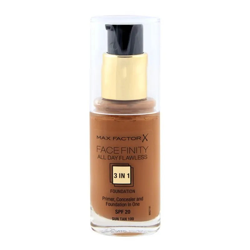 max factor facefinity all day flawless 3in1 foundation 100 sun tan main image