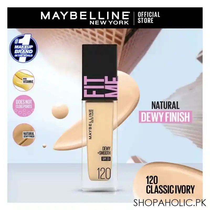 maybelline new york fit me dewy + smooth liquid foundation, spf 30 120 classic ivory, 30ml image2