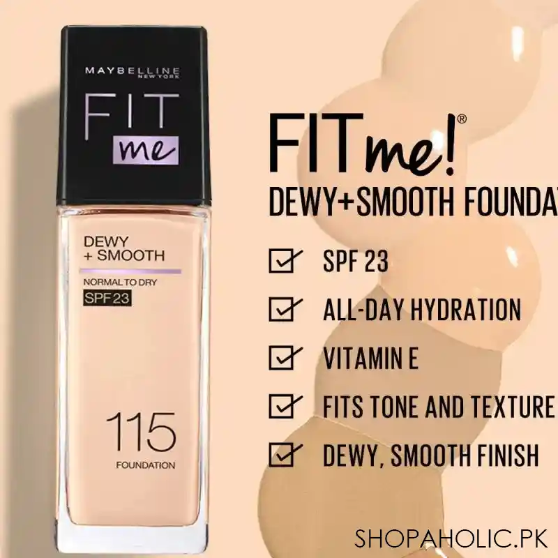 maybelline new york fit me dewy + smooth liquid foundation, spf 30 120 classic ivory, 30ml image3