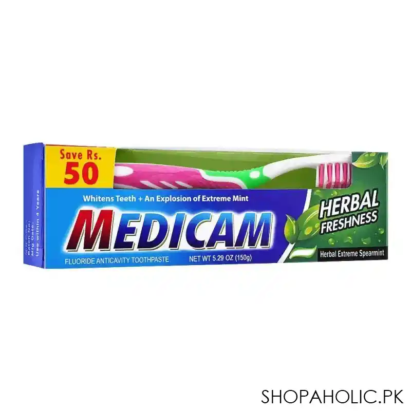 medicam herbal freshness toothpaste, 150g + toothbrush free main image