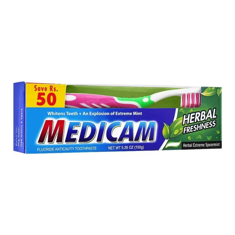 medicam herbal freshness toothpaste, 150g + toothbrush free main image