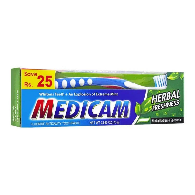 medicam herbal freshness toothpaste, 75g + toothbrush free main image