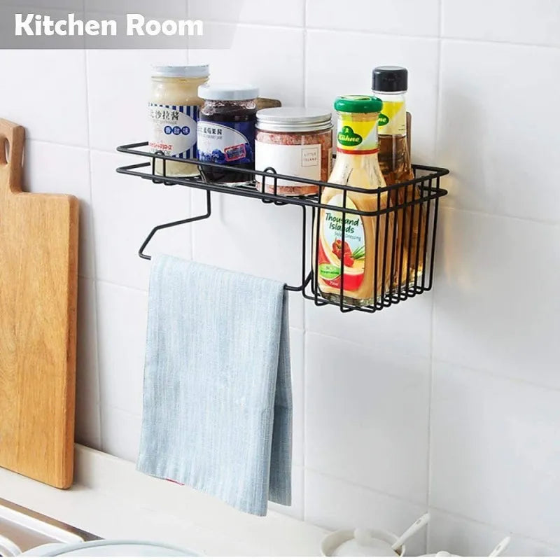 metal wall mounted storage shelf with towel hanging rack image2