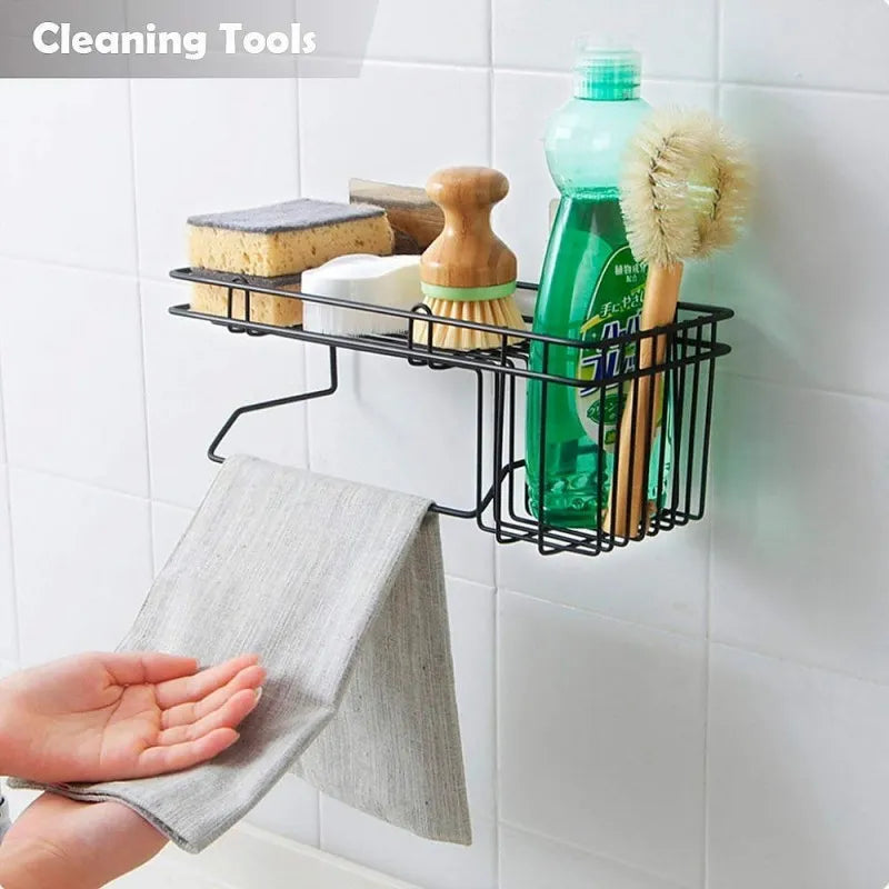 metal wall mounted storage shelf with towel hanging rack image3