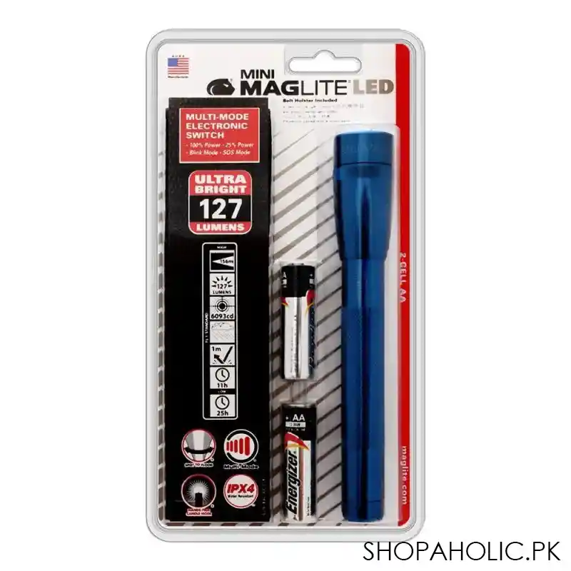 mini maglite led flashlight with belt, 127 lumens, blue, 153 000 064 image3