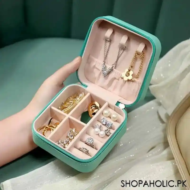 mini portable travel jewelry leather storage box organizer image2