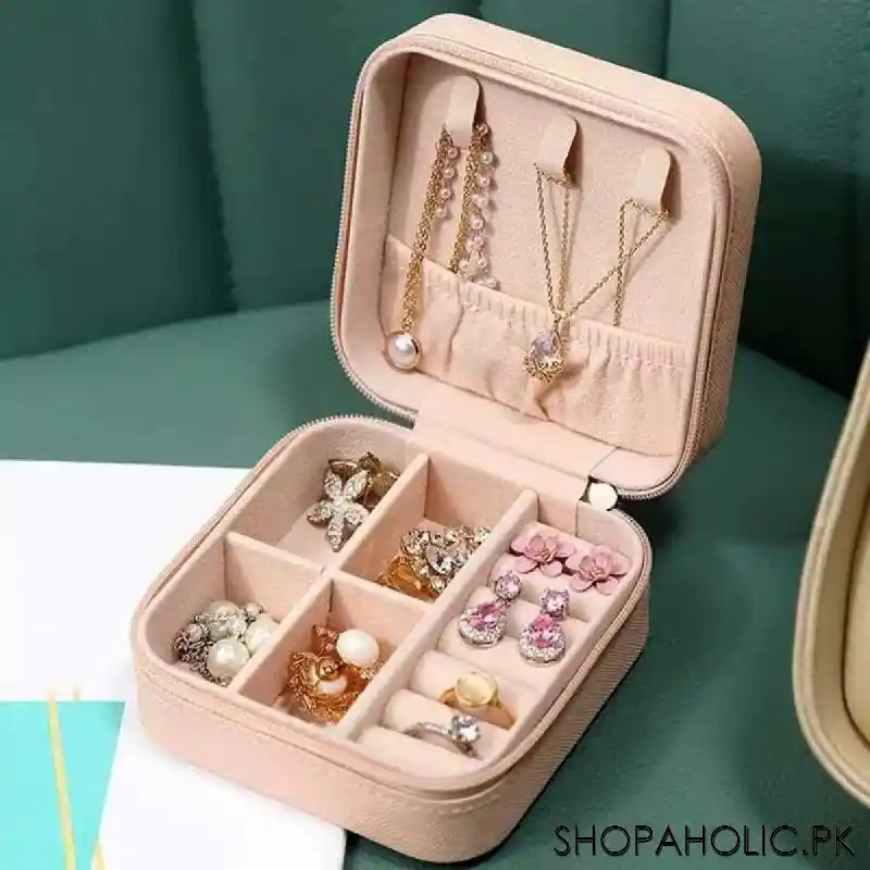 mini portable travel jewelry leather storage box organizer image3