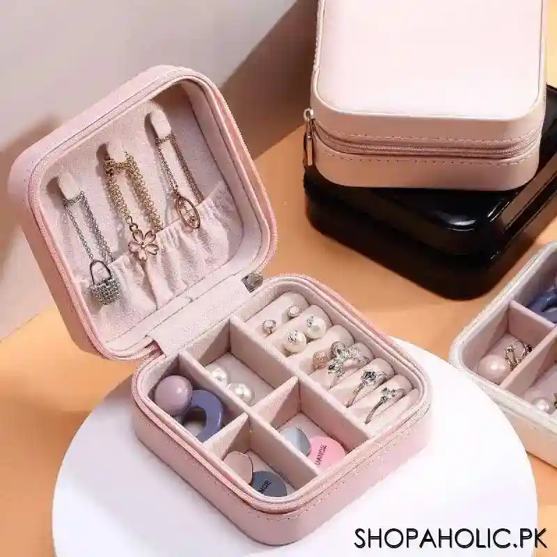 mini portable travel jewelry leather storage box organizer image6