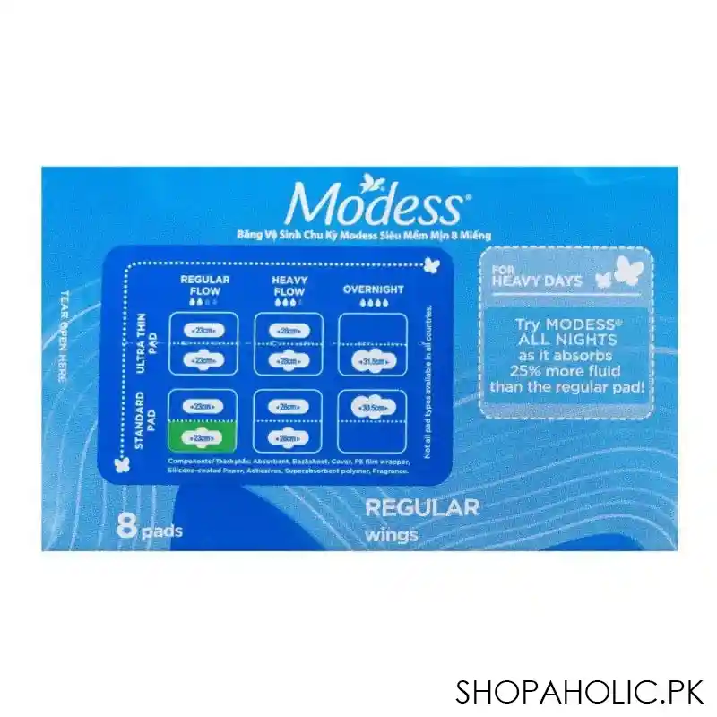 modess regular cottony soft cover, wings pads, 8 pack image3