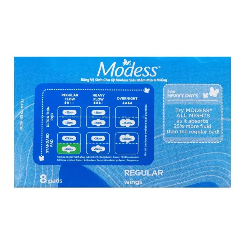 modess regular cottony soft cover, wings pads, 8 pack image3